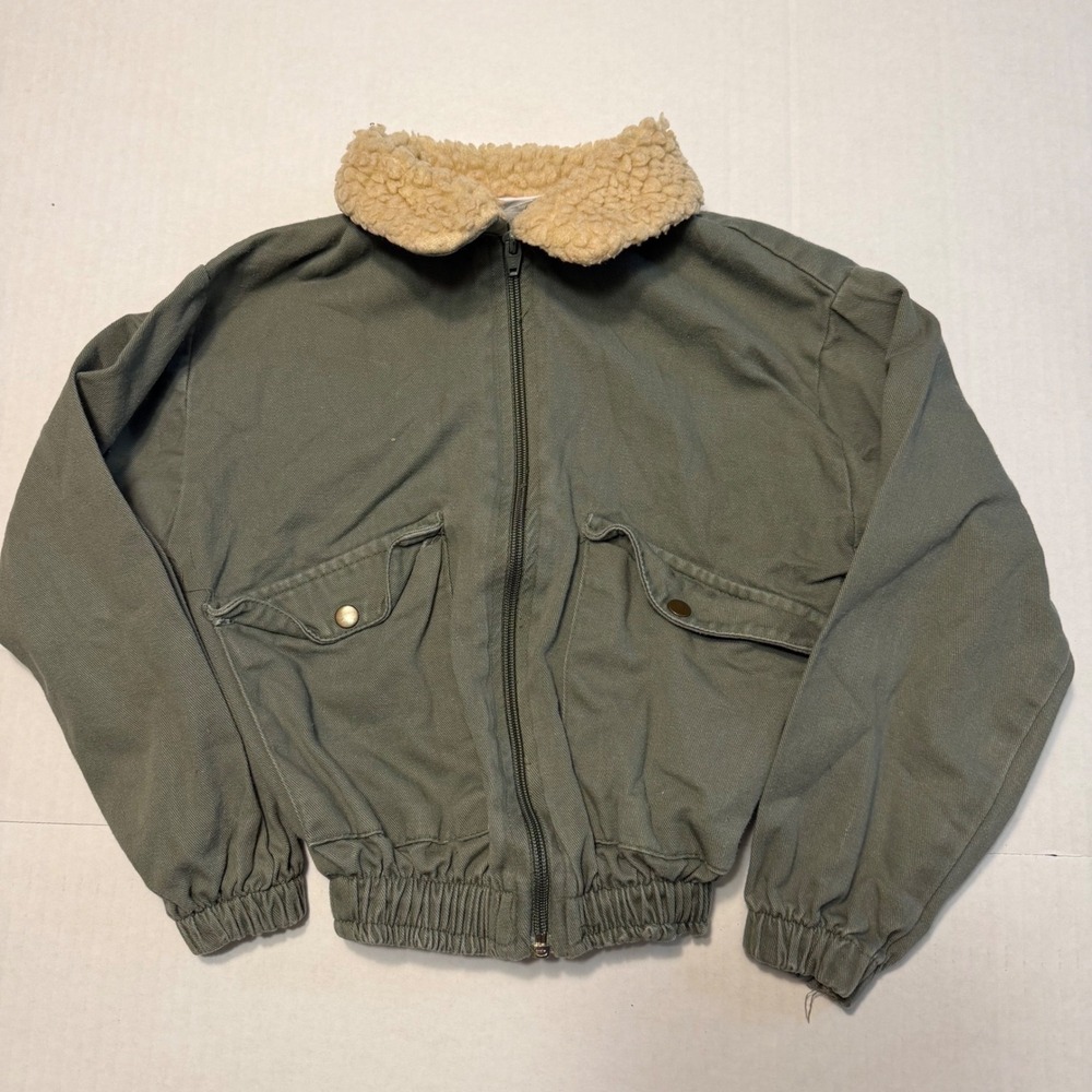 VTG Cherokee Kids Flight Bomber Jacket Olive Green Sherpa Collar Size 5 USA - Picture 2 of 8